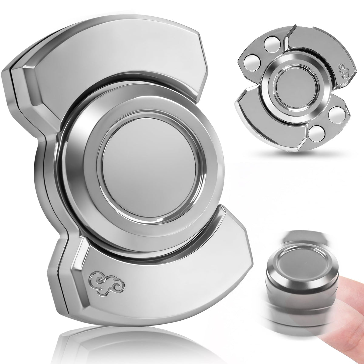 3-in-1 Fidget Spinner Toy for Adult Metal Slider Clicker Spinner Magnetic for Adult Men Office Desk Toy Stress Anxiety Relief ADHD Magnet EDC Cool Gadget Gifts Easter Basket Stuffer - Silver