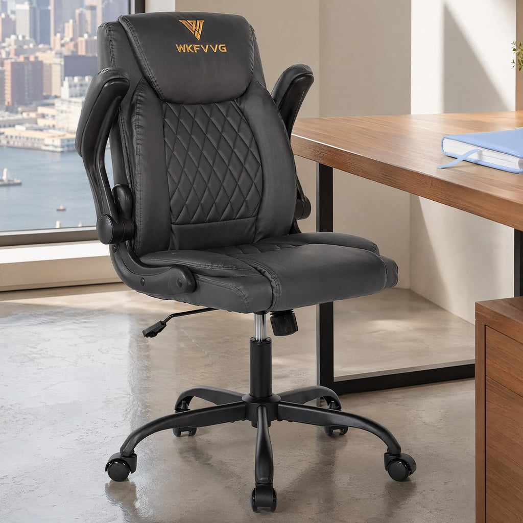 Wkfvvg Home Office Desk Chair, Adjustable Height Leather Office Chair, Grey, Mid-back