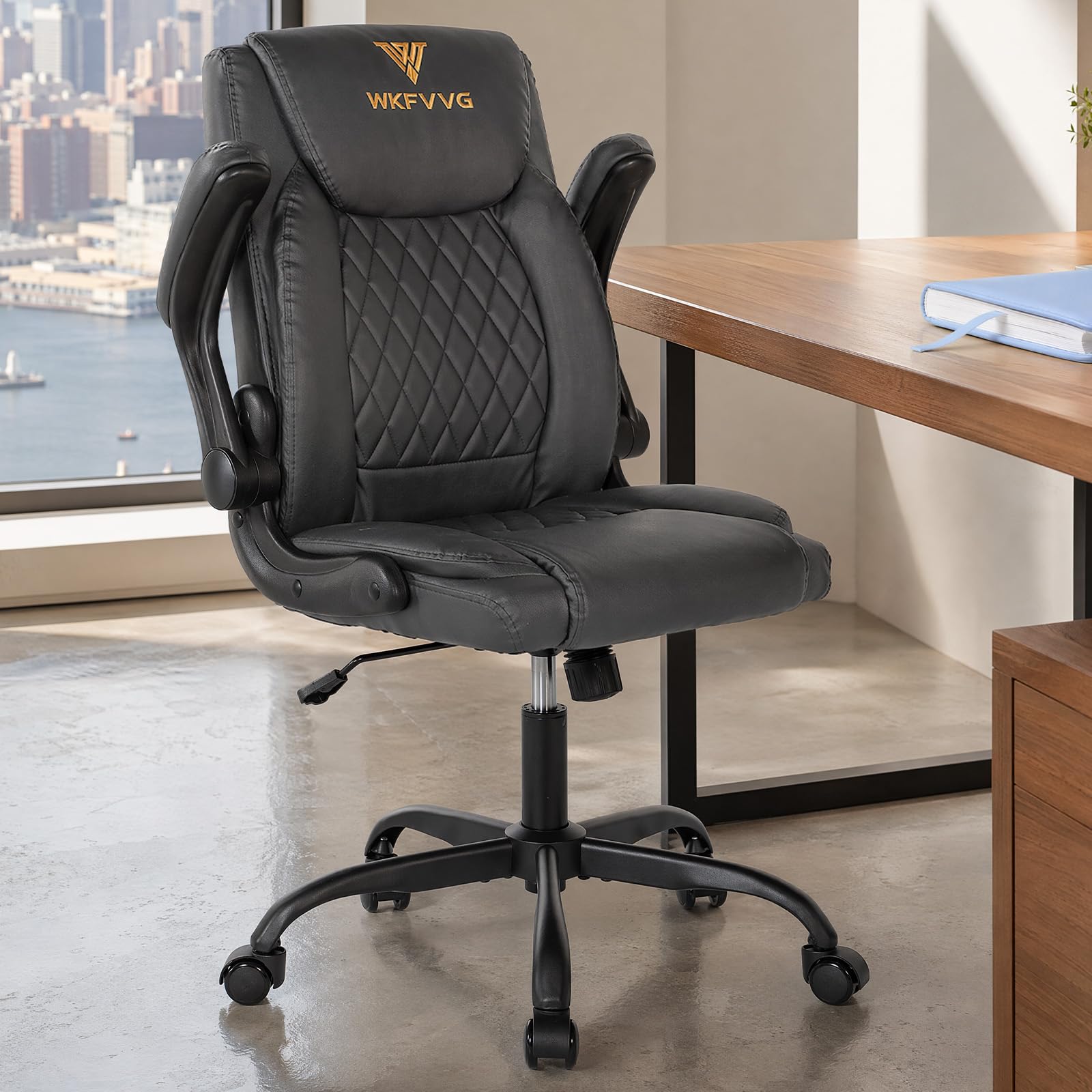 Wkfvvg Home Office Desk Chair, Adjustable Height Leather Office Chair, Grey, Mid-back