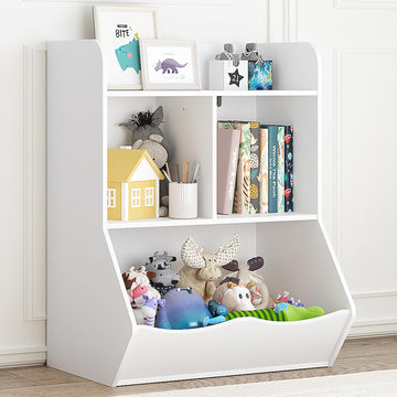 UTEX Kids Bookshelf and Toy Storage Organizer, 3 Cubby Kids Bookcase with Open Toy Cabinet, White