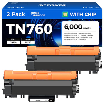 TN760 Black Toner Cartridge 2-Pack Compatible Replacement for Brother TN-760 TN730 TN-730 MFC-L2710DW MFC-L2750DW HL-L2350DW DCP-L2550DW HL-L2395DW HL-L2370DW HL-L2325DW HL-L2390DW MFC-L2690DW Printer