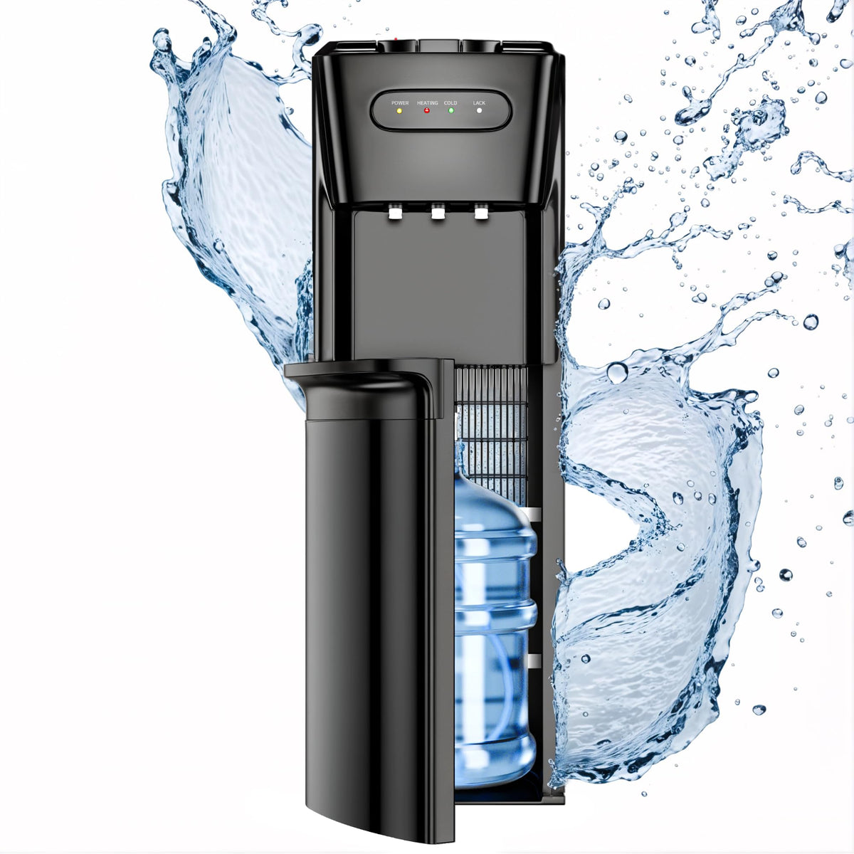 Bottom Loading Water Cooler Dispenser?3 Temperature Settings - Hot, Cold & Room, Empty Bottle Indicator, Child Safety Lock, Ideal for Office, Home, Living Room, Matte Black