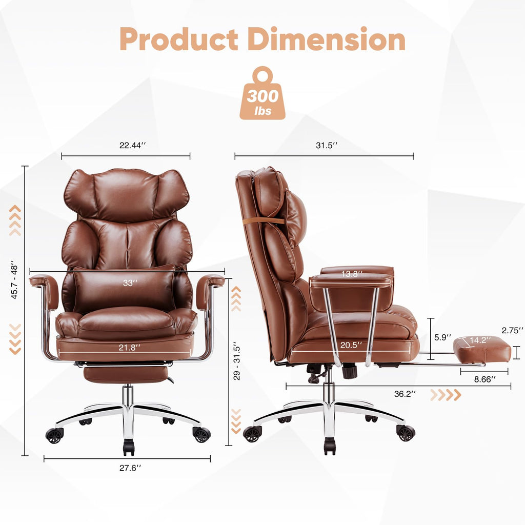 Sweetcrispy Executive Home Office Chair, Ergonomic Desk Chair, big tall, Brown