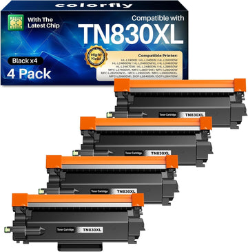 TN830XL TN830 XL/V/R Toner Cartridge for Brother DCP-L2640DW 4 Pack | Compatible with Brother HL-L2460DW MFC-L2820DW HL-L2405W HL-L2400D Printer 3000 Pages High Yield