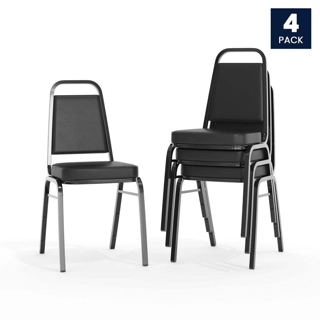 Flash Furniture Hercules Vinyl Banquet Chair, Black, 4-pack, Set of 4, Black Vinyl/black Frame