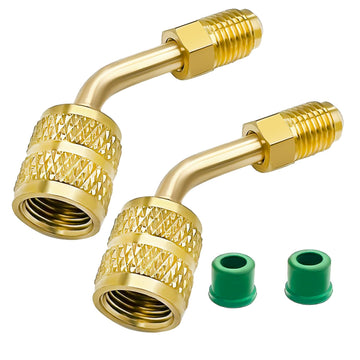 HZMM R410a Adapter for Mini Split System, 5/16 Inch SAE Female Quick Couplers to 1/4 Inch SAE Male Flare for HVAC, Mini Split Adapter, R410a Charging Vacuum Port Adapter, with Thimble, 2 Pack