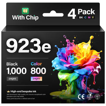 923e Ink Cartridges 4-Pack High Yield with chip Replacement for HP 923 923e 923XL Ink Compatible with HP OfficeJet Pro 8135e 8138e 8139e 8122e 8120 8123 8130 8133 Printer Ink Black Cyan Magenta Yellow