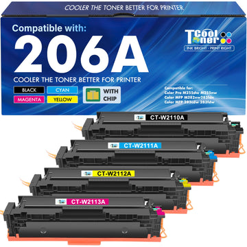 206A Toner Cartridges 4 Pack Set 206X MFP M283fdw M283cdw High Yield Ink | Compatible for HP 206 Color LaserJet Pro M255dw M283fdn M282nw M255nw M283 M255 M282 Printer W2110A W2110X Ink (with Chip)