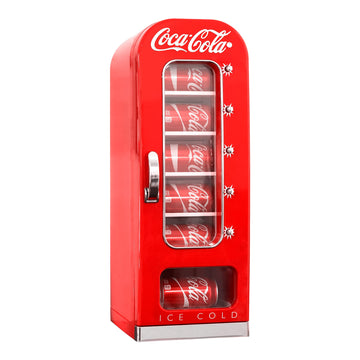 Coca Cola Mini Fridge - 10 Can Refrigerator for Bedroom Skincare Office, Portable Table Top Beverage Cooler, 12V 110V Refrigerador For Drinks, Soda, Wines, Use In Car, Dorm, Outdoor