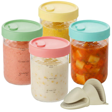 4-Pack 24oz Glass Soup Freezer Containers with Vented Silicone Lids