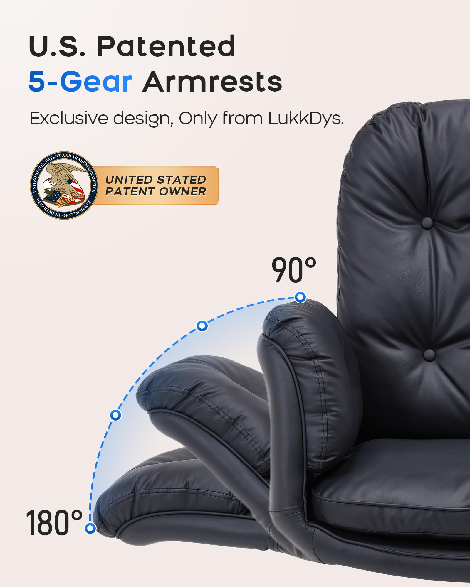 Lukkdys Executive Office Chair, Big & Tall 400 Lbs Capacity, Wide Seat, Pu Leather, 5-gear Lay-flat Armrests (90°–180°) for Cross-legged