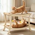 Indoor Cat Scratcher Bed, Double Layer Cat Hammock with Toy Ball, Wooden Sisal Cat Scratching Pad for Cats, Elevated Cat Lounge for Claw Grinding & Sleeping