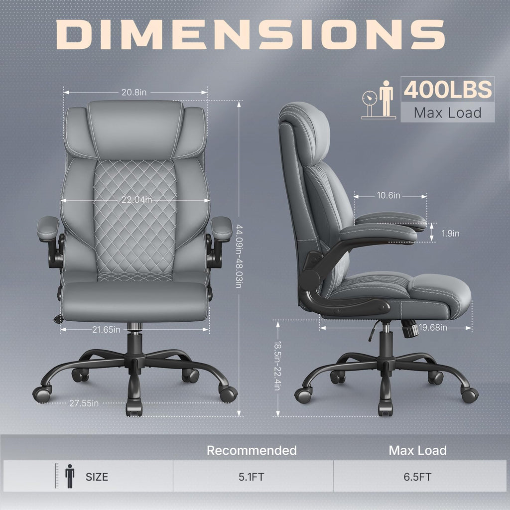Cyzena Office Chair-executive High Back Breathable Big and Tall Office Chair Flip-up Armrests Lumbar Support-ergonomic Leather Rolling Swivel