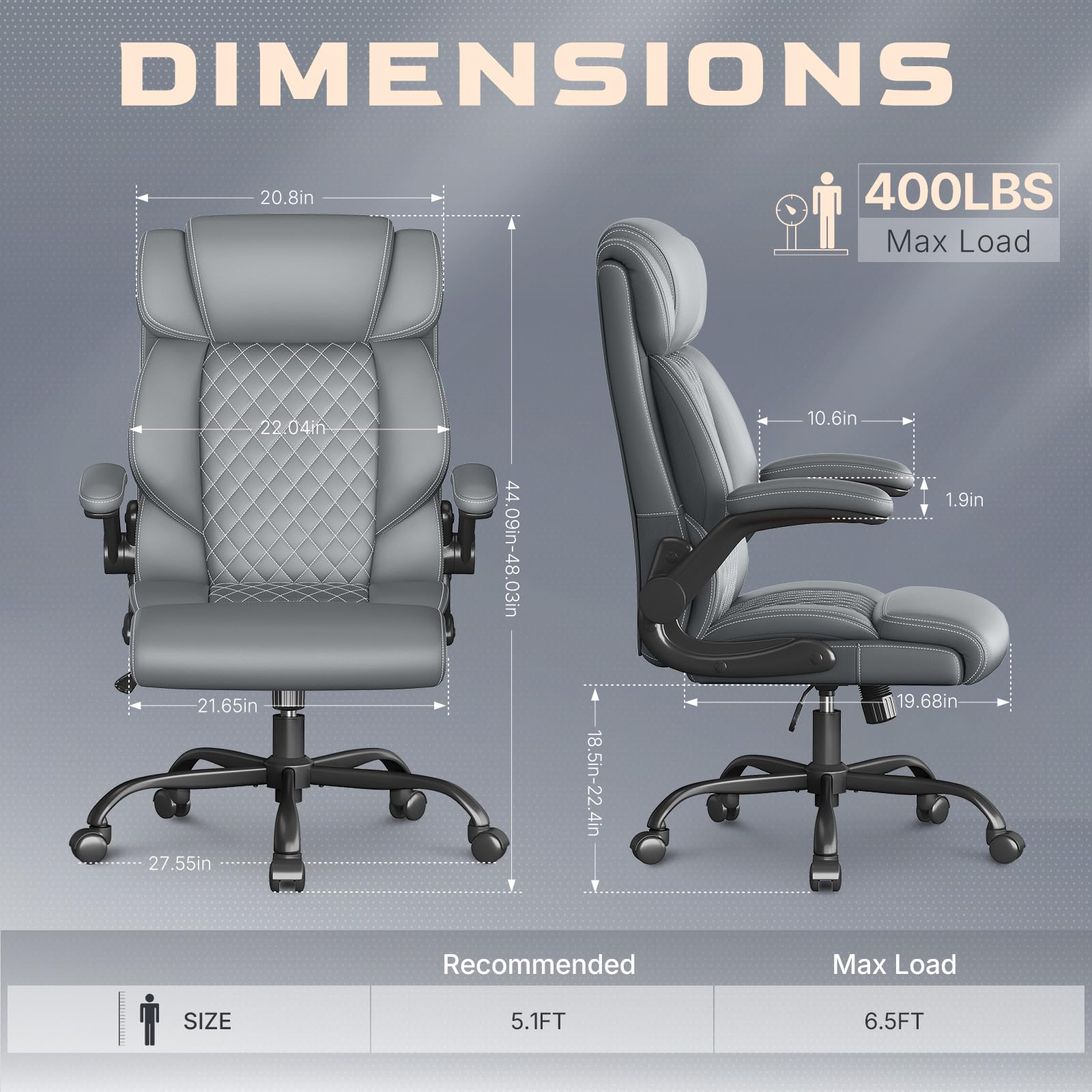 Cyzena Office Chair-executive High Back Breathable Big and Tall Office Chair Flip-up Armrests Lumbar Support-ergonomic Leather Rolling Swivel