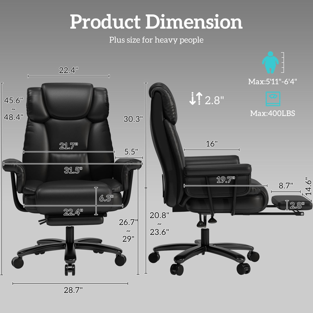 Gyi 160° Reclining Office Chair with Footrest, Big and Tall High Back Home Office Chair, Leather Computer Desk Chair with Cross Legged Seat,