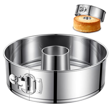 E-Gtong 10-Inch Pound Cake Pan with Removable Bottom, 304 Food-Grade Stainless Steel Springform Bundt cake pan, Leak-Proof & Dishwasher Safe - Perfect for Angel food, Pound & Chiffon Cakes