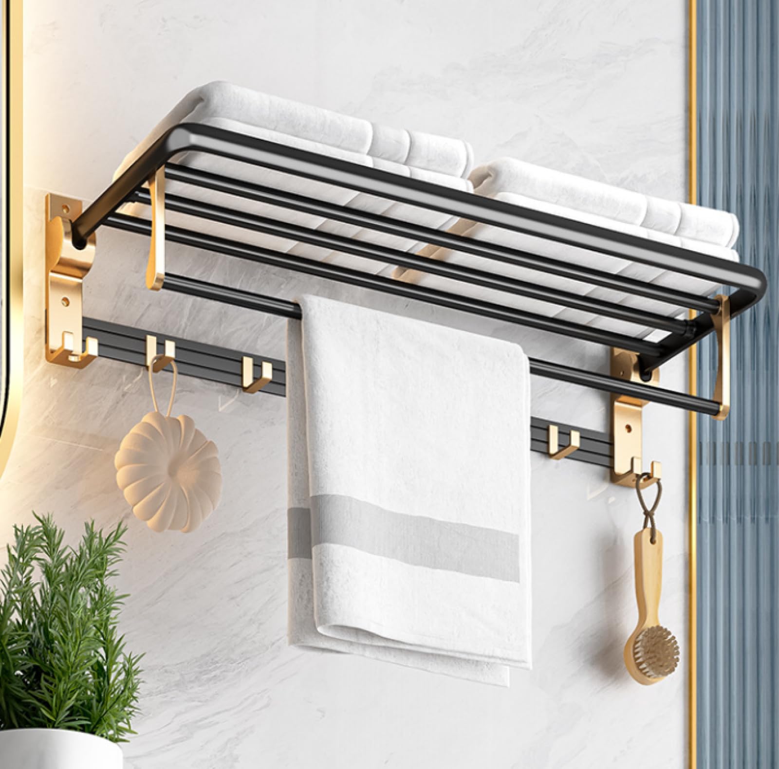 Towel Rack Bathroom Thick Bath Towel Bathroom Hardware Pendant Shelf, Main Picture Nine-Piece Set,Bath Towel Holder 60cm (Dual-use)