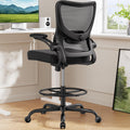 Marsail Drafting Chair, Tall Office Chair with 2d Lumbar Support, Standing Desk Chair with Padded Flip-up Armrests & Adjustable Footrest Ring,