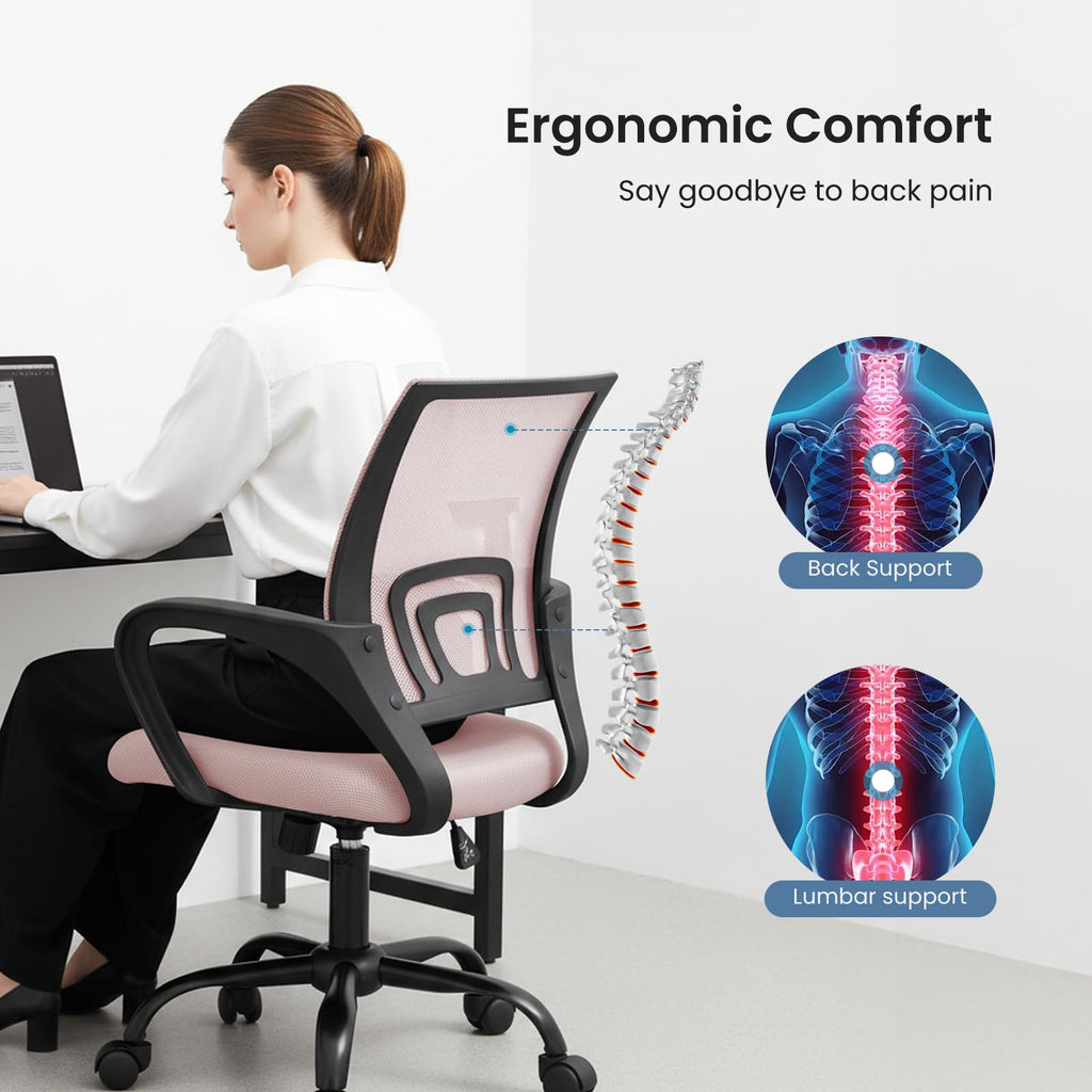 Olixis Ergonomic Office Chair, Home Desk Mesh Chairs, Lumbar Support, 1, Pink