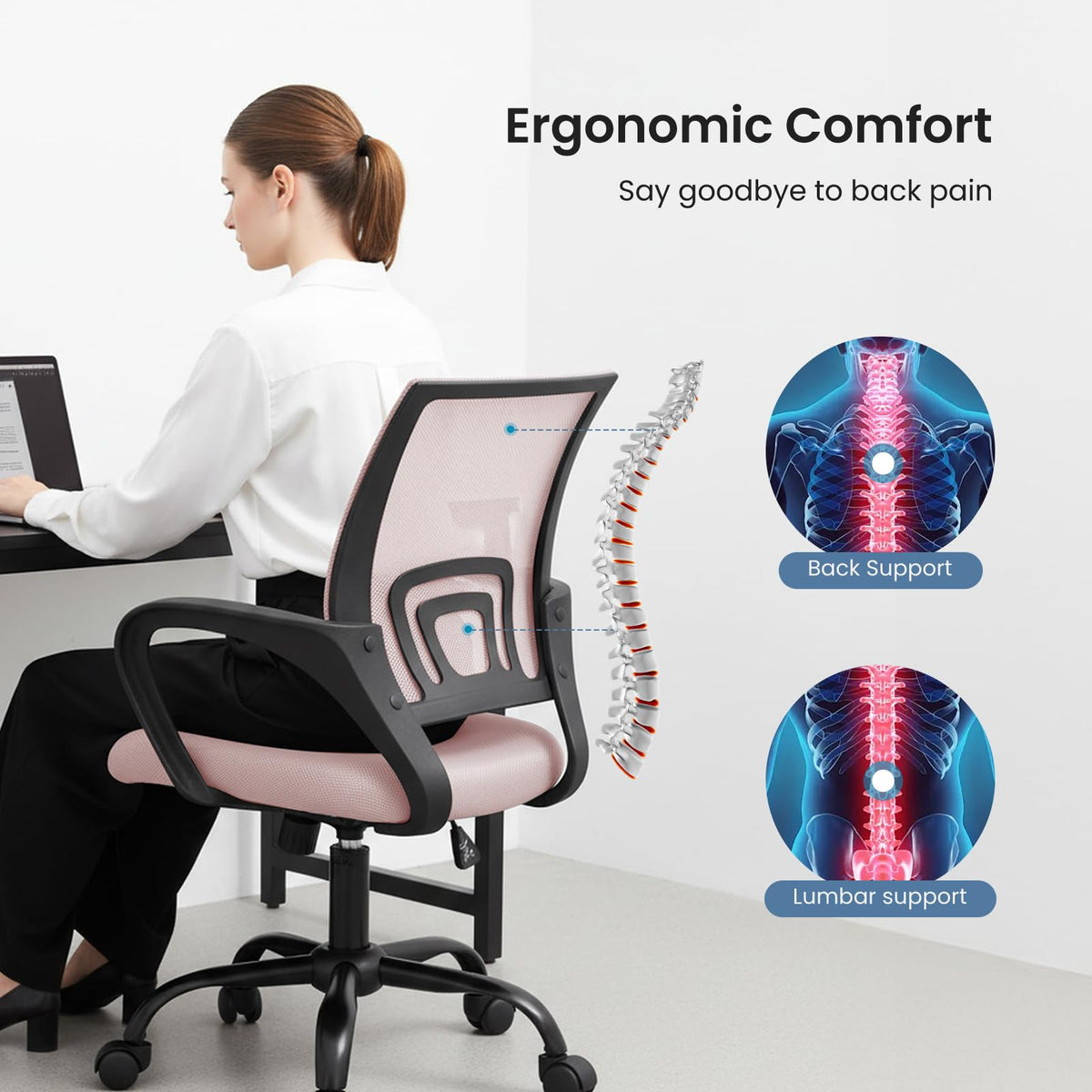 Olixis Ergonomic Office Chair 2 Pack, Home Desk Mesh Chairs, Lumbar Support, Pink