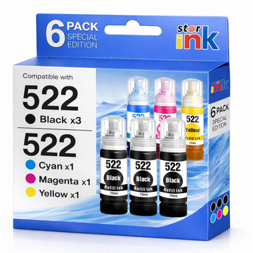 522 Ink Refill Bottles High Capacity (6 Bottles) ET-2800 ET-2400 ET-4800 Replacements for Epson 522 Ink Compatible for Epson Ecotank ET-2800 ET-2400 ET-2803 ET-2720 ET-4700 ET-4810 ET-4800 Printer Ink