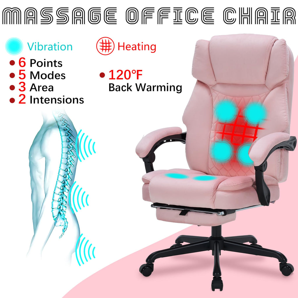 Massage Office Chair with Foot Rest 6 Points Vibration and Heat Home Office Desk Chairs for Heavy People 400lbs Reclining Managerial Chairs