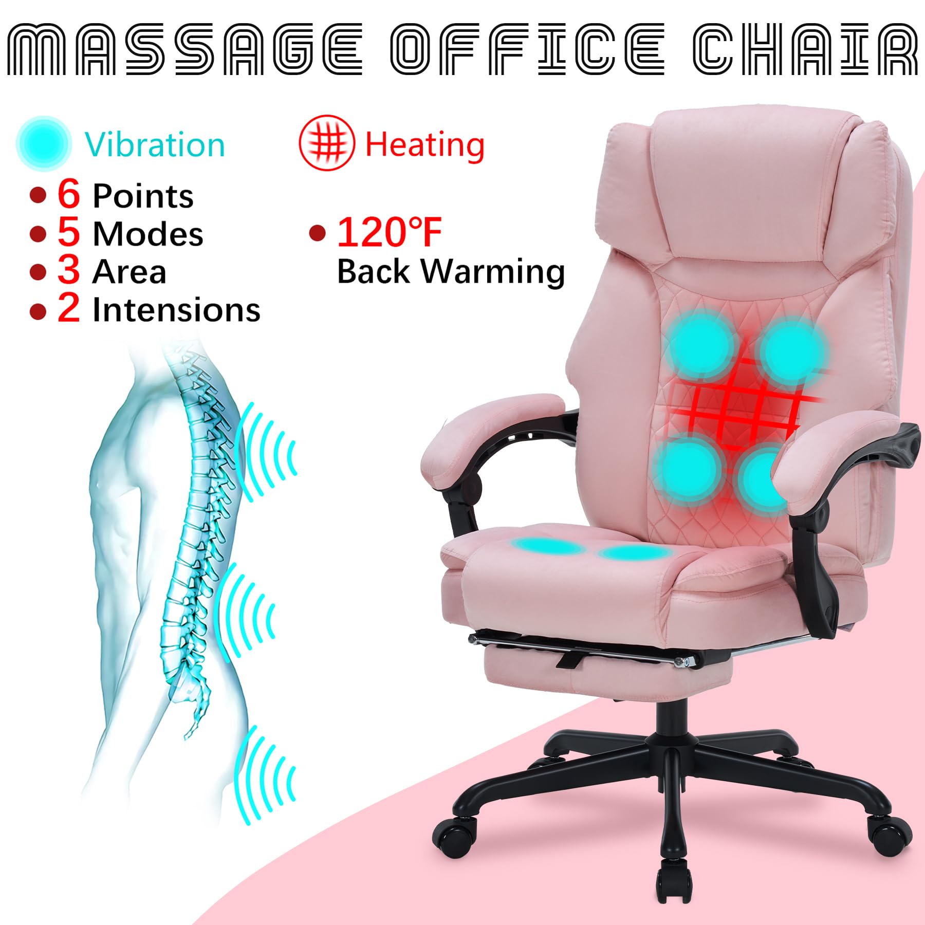 Massage Office Chair with Foot Rest 6 Points Vibration and Heat Home Office Desk Chairs for Heavy People 400lbs Reclining Managerial Chairs