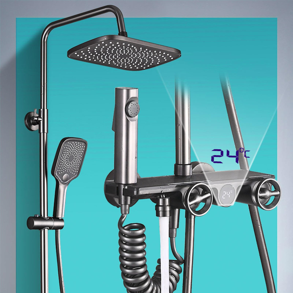 Thermostatic Shower Faucet Set Bathroom Digital Display Shower System Shower Fixture,Brass Bathtub Faucet with Handheld Spray,Rain Shower Head And Bidet Shower