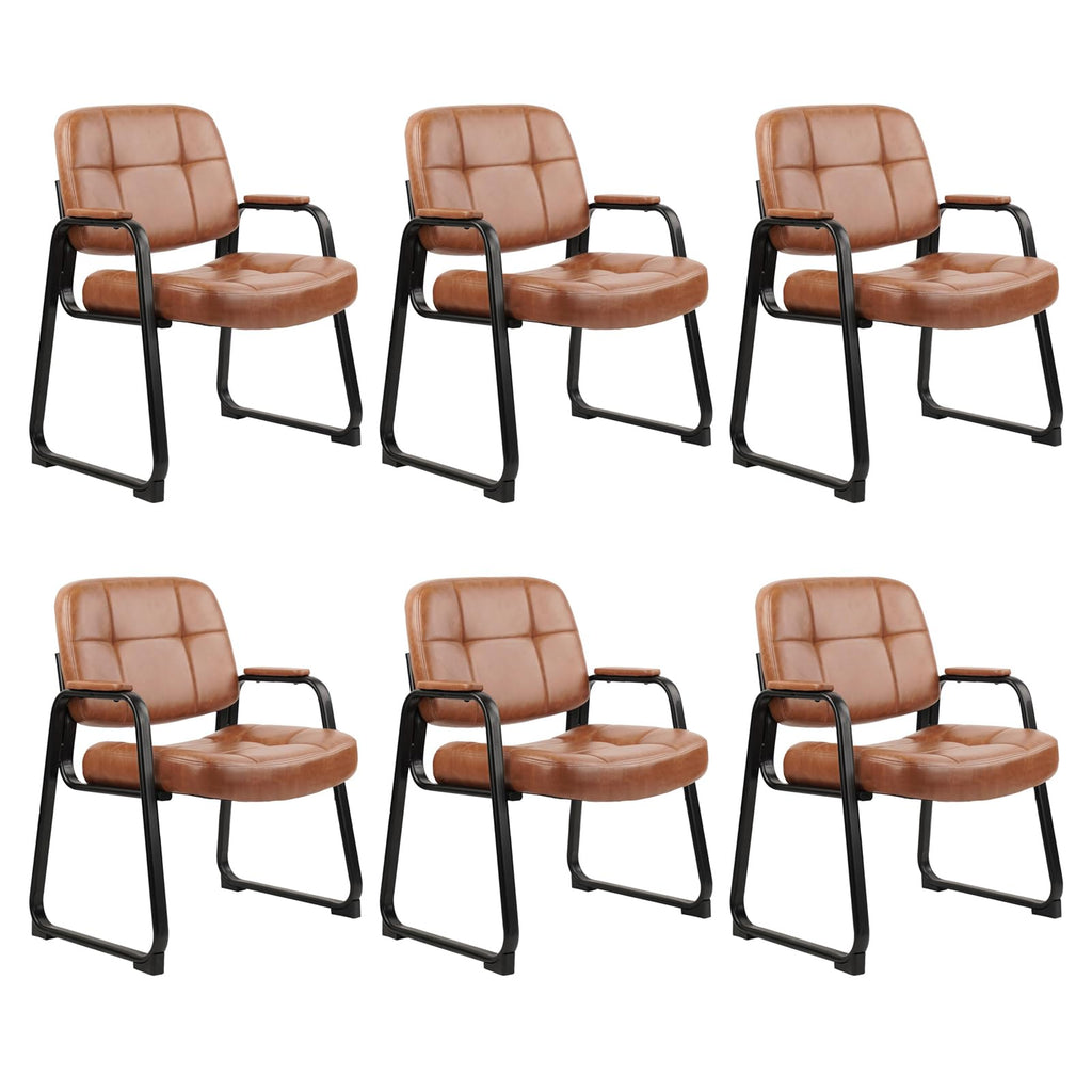 Clatina Big & Tall 500 Lb Waiting Room Chairs with Padded Armrests and Sled Base, Leather Stationary No Wheels Office Reception Guest Chair for