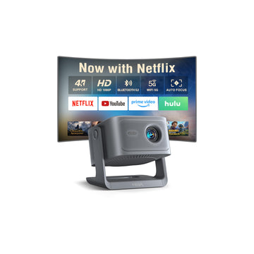 ?Now with Netflix & 3000ANSI?Smart 4K Projector with WiFi and Bluetooth, VISSPL 3D Dolby Audio and Auto Focus Portable Outdoor Projector, Movie Home Theater Projectors Lamp Bulb for Bedroom/Ceiling