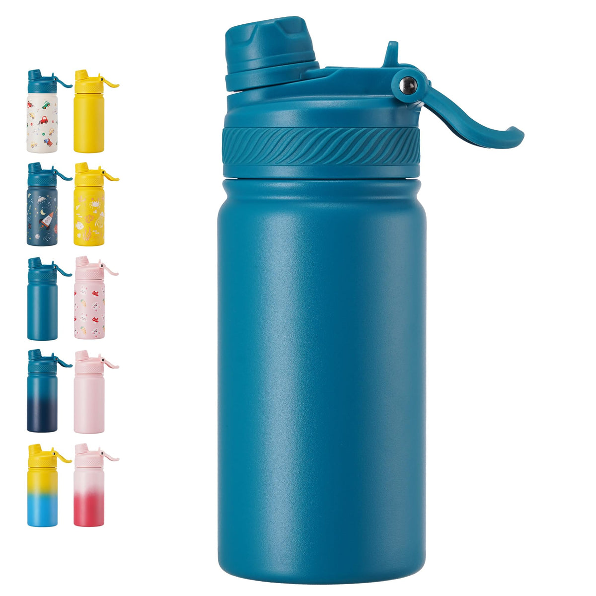 Fijinhom 12 oz Kids Water Bottle, 2-in-1 Stainless Steel Vacuum Insulated Water Bottle for Toddler, Leak Proof Spout & Straw, Double Wall Thermal Flask for Boys&Girls, School, Outdoor, Travel (Blue)