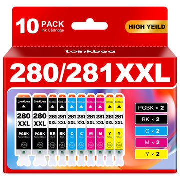 280 281 TR8620a Ink Cartridges High Yield Replacement for Canon PGI-280XXL CLI-281XXL 280XXL 280 281 XXL for Color Printer Pixma TR8600 TR8622a TR8620 TR8520 TS9120 TS9521c TS6120 TS8220 ink 10-Pack