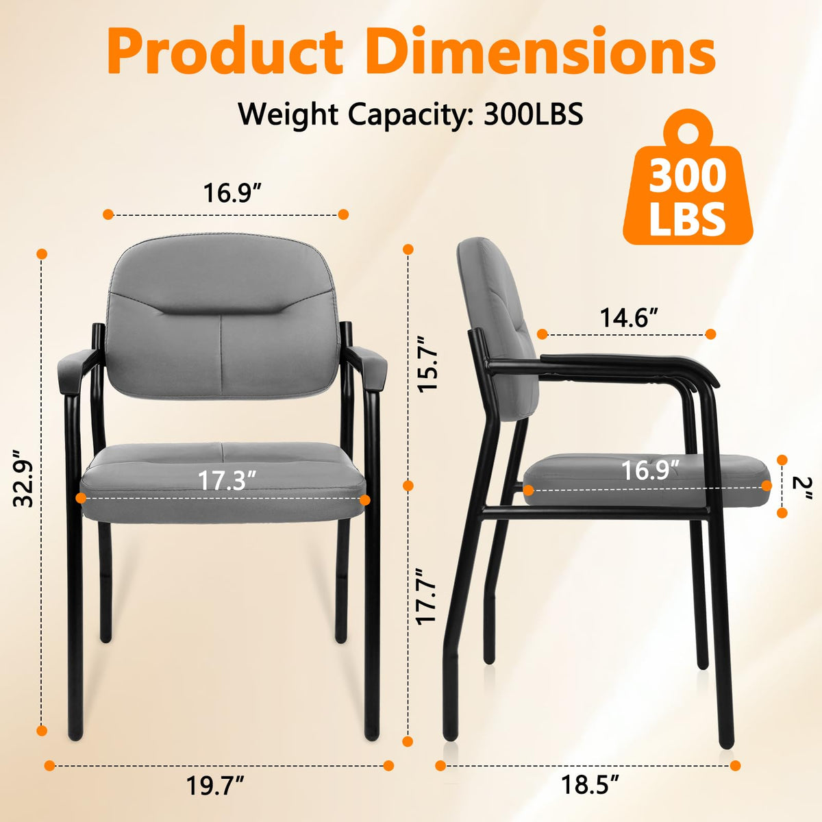 Clatina Leather Guest Chair No Wheels, Office Reception Chair with Armrests and Lumber Support, Ergonomic Desk Armchair for Meeting Waiting