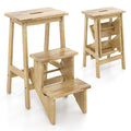 Costzon Folding 3 Step Stool, 3 in 1 Wooden Step Ladder with Handle, Non-slip Pedal, Multifunctional Storage Shelf, Flower Rack for Kitchen,