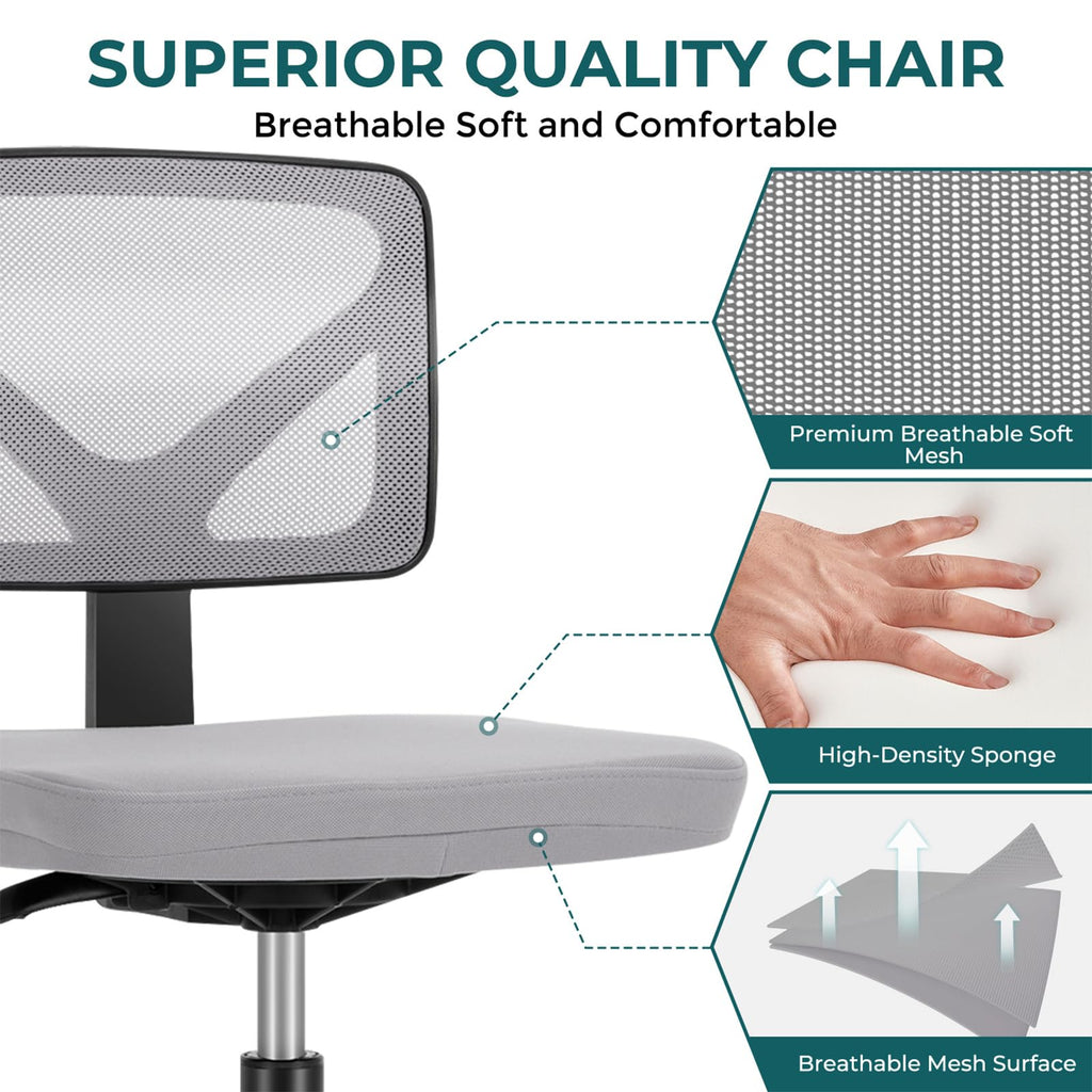 Dumos Armless Desk Chairs, Small Home Office Mesh Chairs, 1pc, Dark Grey