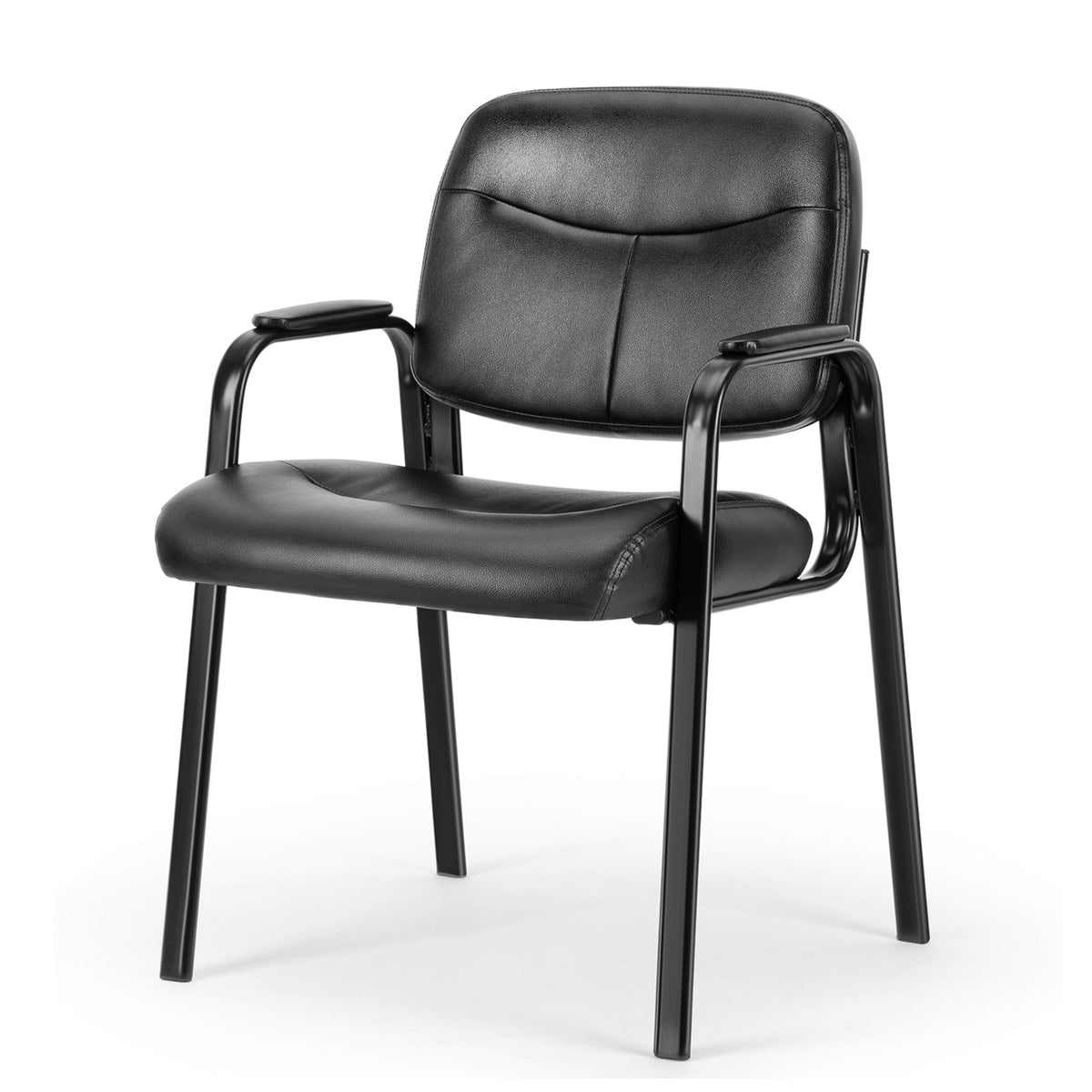 Simple Deluxe Leather Guest Chair with Padded Arm, Waiting Room Chairs Stationary Rest for Reception Area Conference Room Lobby Home Computer