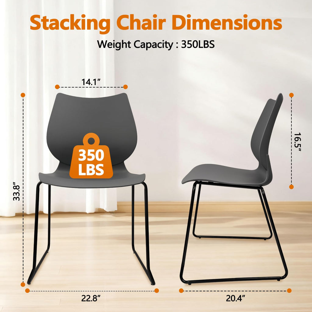 Klasika Stacking Waiting Room Chairs, Stacked Plastic Office Chair with Ergonomic Lumbar Support and Metal Legs for Conference School Church