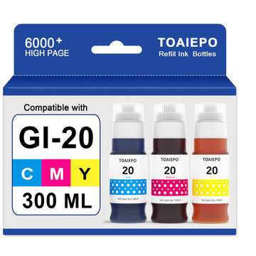 GI-20 Ink Refill Bottle Kit Replacement for Canon GI20 Ink Bottle Compatible with Canon Megatank G6020 G5020 G7020 Printer, 3 Pack of Cyan Magenta Yellow DYE Ink