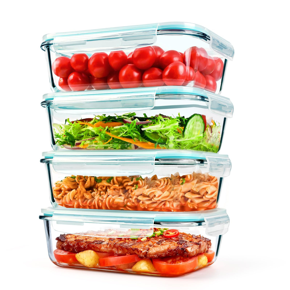4 Pack 52 oz Large Glass Food Storage Containers with Lids - Glass Meal Prep Containers For Baking, Storing, Airtight Lunch Container, Freezer, Dishwasher, Microwave and Oven Safe, BPA Free