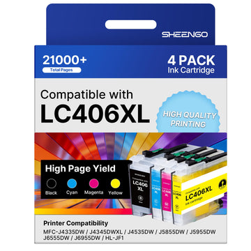 LC406 Ink Cartridges for Brother Printer Replacement for Brother LC406 Ink Cartridges LC406XL High Yield LC 406 for Brother MFC-J4335DW MFC-J5855DW MFC-J6555DW MFC-J4535DW MFC-J6955DW MFC-J4345DW, 4P