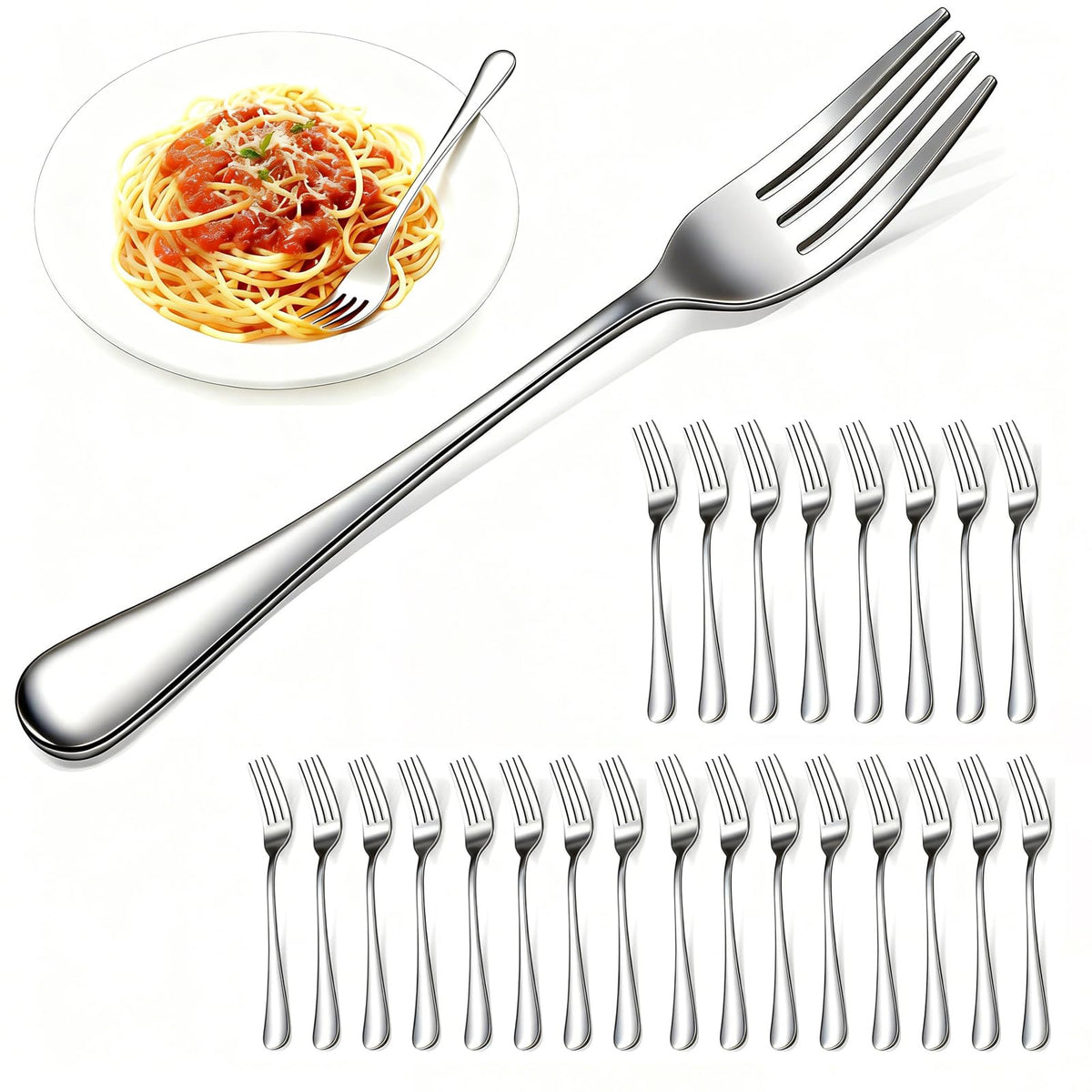 24 Piece Forks Stainless Steel, 8-Inch Dinner Forks, Mirror Polished Metal Flatware, Dishwasher Safe Silverware for Home, Kitchen, Restaurant & Parties