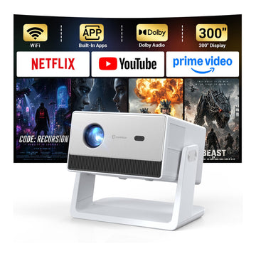HAPPRUN 1500 ANSI Portable Projector with Built-in Streaming Apps | Smart Projector | 270° Stand | WiFi and Bluetooth | Electric Focus & Keystone | Dolby Audio | Indoor & Outdoor