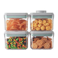 Airtight Container Set - (380ml 4 Pcs) Stackable One Button Openning Food Containers for Snacks Candy Salt Herbs Spices BPA-Free Tranparent (0.32 QT * 4)