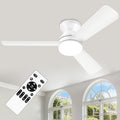 Ceiling Fans with Lights - 42 Inch Low Profile Ceiling Fan with Light and Remote Control, Reversible, 3CCT Dimmable, Noiseless, White Small Flush Mount Ceiling Fan for Bedroom Indoor/Outdoor