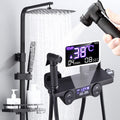 Black Shower System Digital Display Thermostatic Shower Faucet Set Bathroom 4 Way Shower Fixture with Tub Spout, 10"" Rain Shower Head, Hand Shower And Bidet Sprayer
