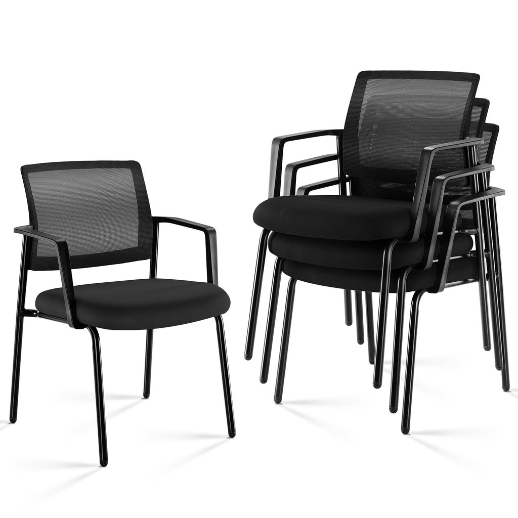 Sweetcrispy Mesh Back Stacking Arm Chairs, Upholstered Fabric Stacking Chairs, Sturdy Metal Office Chairs, Easy to Use and Store, Outdoor and