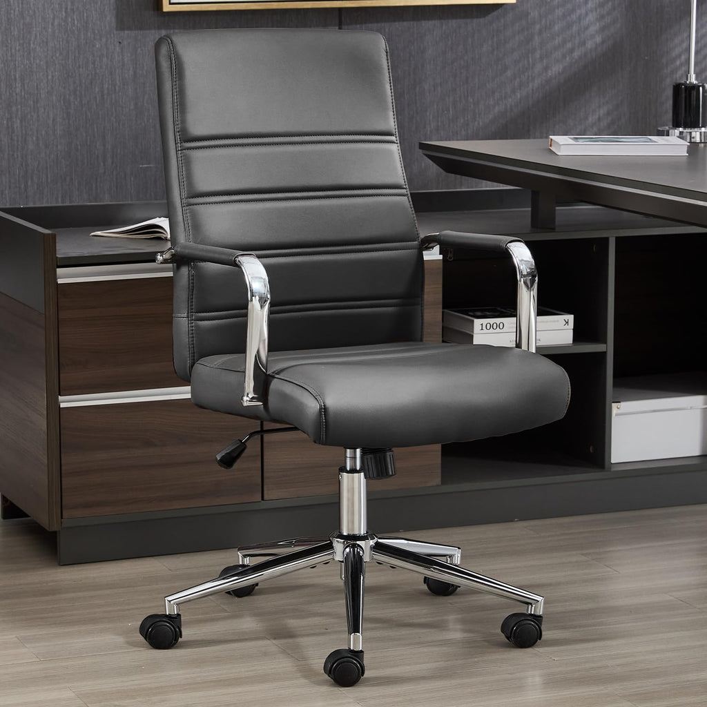 Office Desk Chair Leather, Conference Room Chairs with Wheels, Modern Executive Office Chairs Adjustable Height, Ergonomic Swivel Rolling
