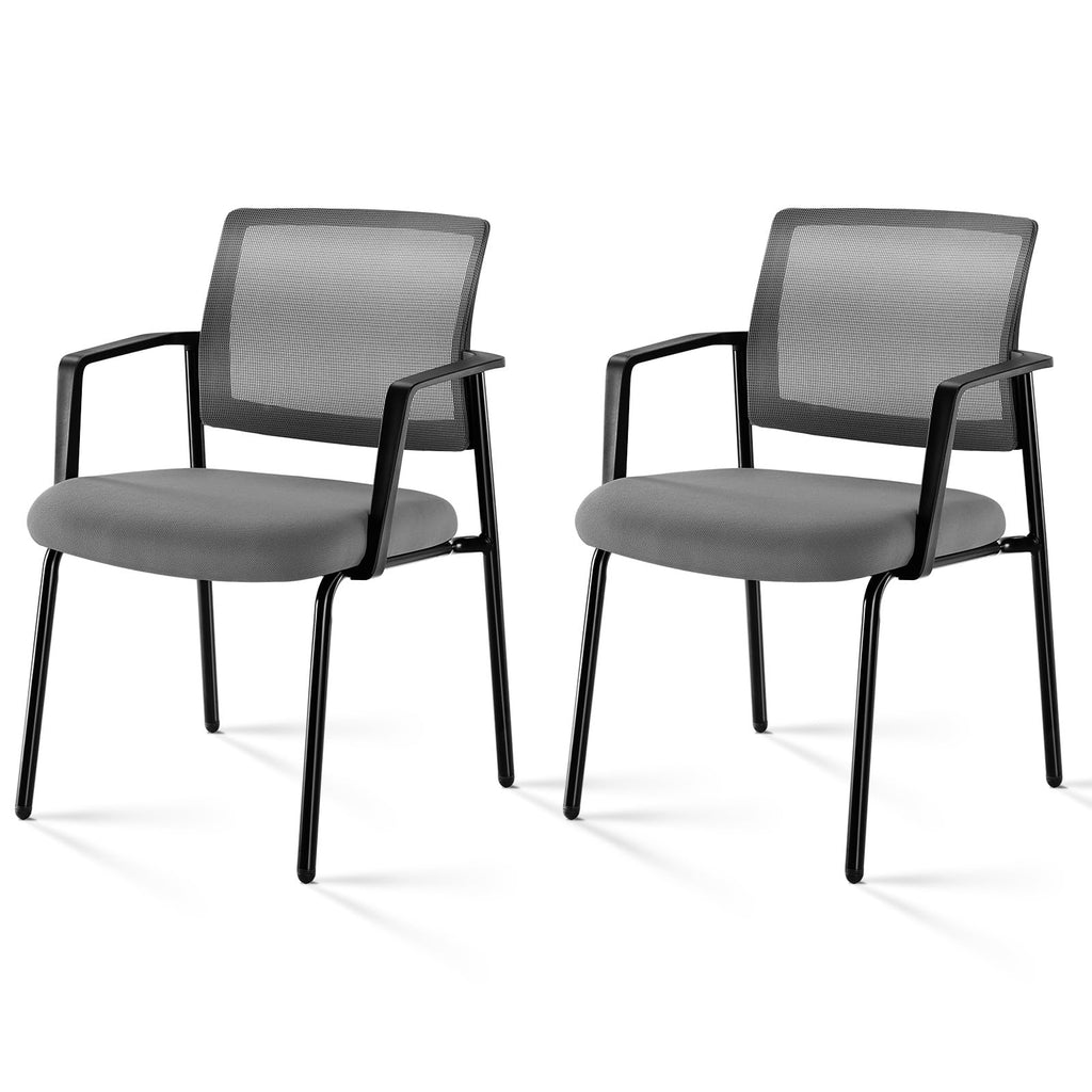 Mesh Back Stacking Arm Chairs, Office Reception Guest Chair with Upholstered Fabric Seat and Ergonomic Lumber Support, Sturdy Metal Office