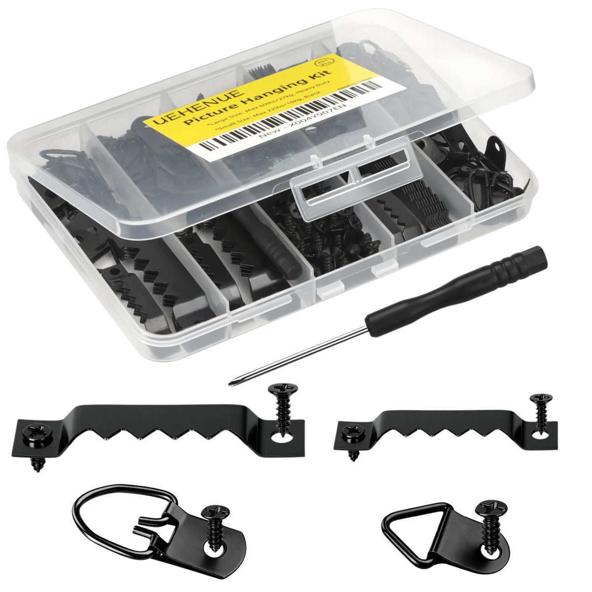 251Pcs Picture Hanging Kit, Include 50 Sawtooth Picture Hangers, 50 D Rings, 150 Screws and Screwdriver, Dual-Size Heavy Duty Picture Frame Hanging Hardware for Artwork Frame Canvas Mounting
