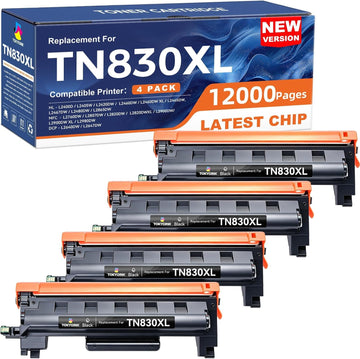 TOKYOINK TN830XL Toner TN830 Cartridges Replacement for Brother TN830 830XL Toner Compatible with DCP-L2640DW MFC-L2820DW HL-L2400D HL-L2460DW HL-L2405W HL-L2465DW HL-L2480DW Printer (4 Pack)